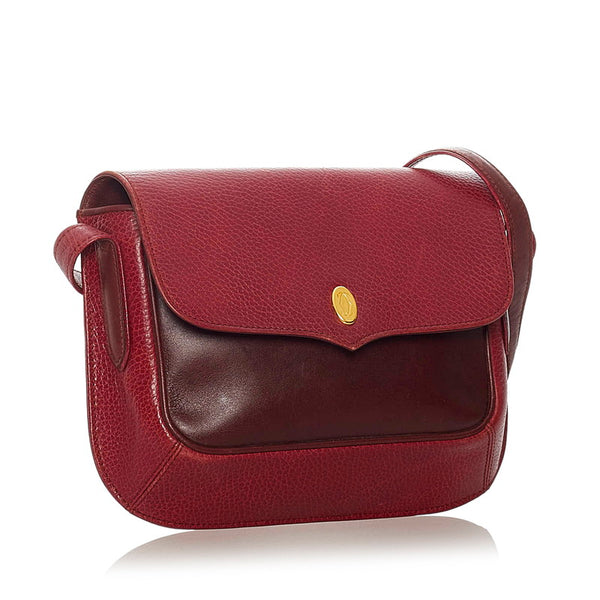 カルティエ マスト 斜め掛け ショルダーバッグ ワインレッド レザー レディース CARTIER 【中古】