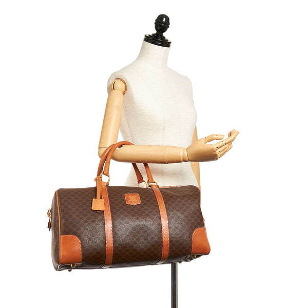 セリーヌ マカダム ブラウン PVC レザー ボストンバッグ レディース CELINE 【中古】
