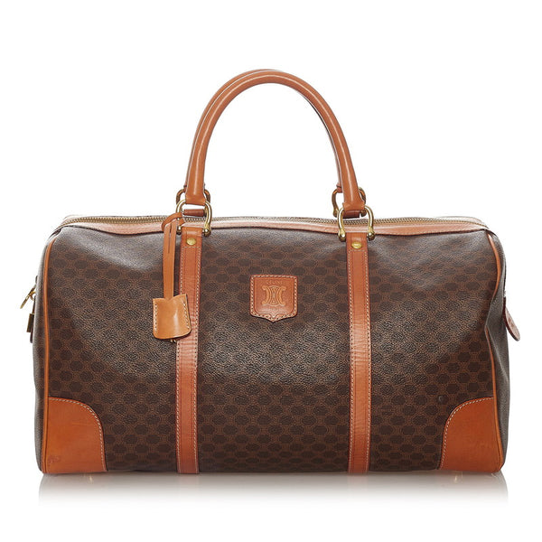セリーヌ マカダム ブラウン PVC レザー ボストンバッグ レディース CELINE 【中古】
