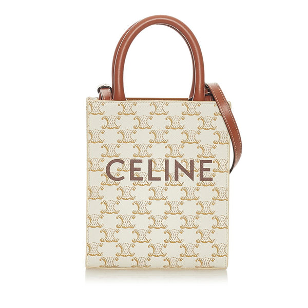セリーヌ トリオンフ バーティカル ホワイト PVC レザー ハンドバッグ ショルダーバッグ 2WAY レディース CELINE 【中古】