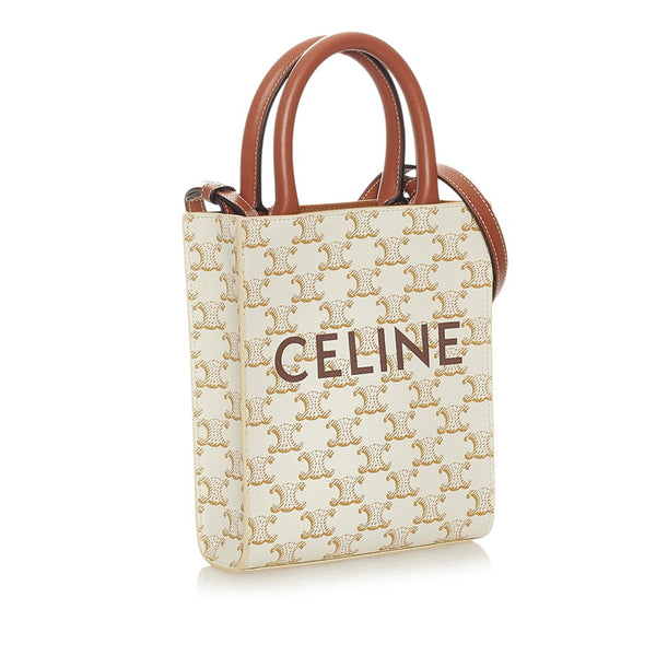 セリーヌ トリオンフ バーティカル ホワイト PVC レザー ハンドバッグ ショルダーバッグ 2WAY レディース CELINE 【中古】