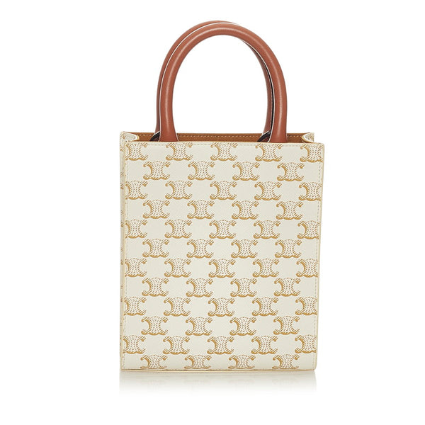 セリーヌ トリオンフ バーティカル ホワイト PVC レザー ハンドバッグ ショルダーバッグ 2WAY レディース CELINE 【中古】