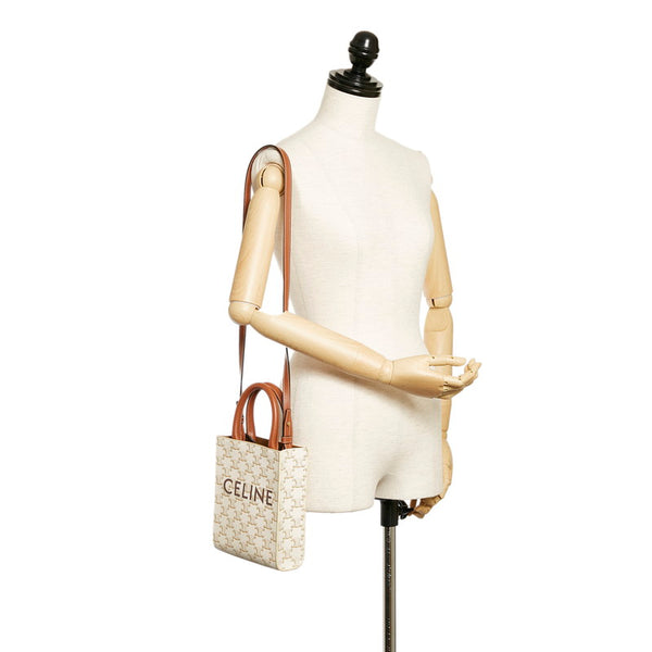 セリーヌ トリオンフ バーティカル ホワイト PVC レザー ハンドバッグ ショルダーバッグ 2WAY レディース CELINE 【中古】