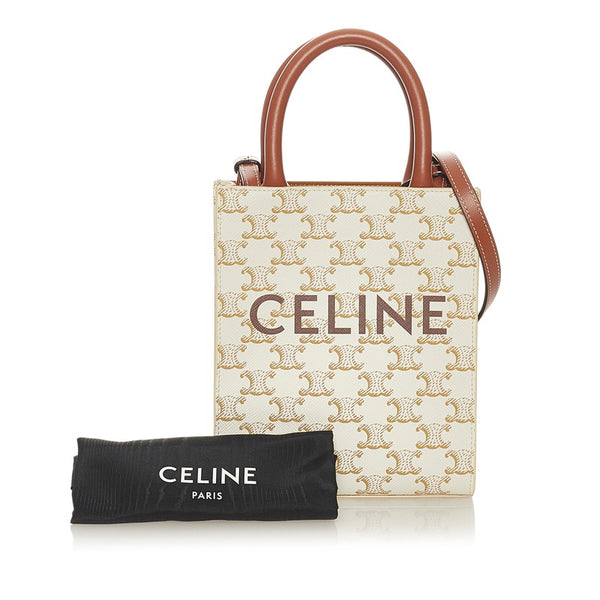 セリーヌ トリオンフ バーティカル ホワイト PVC レザー ハンドバッグ ショルダーバッグ 2WAY レディース CELINE 【中古】