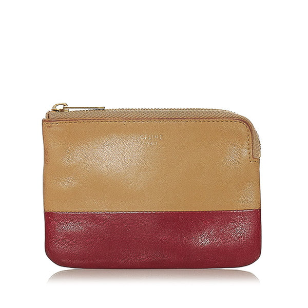 セリーヌ バイカラー ポーチ ベージュ レッド レザー レディース CELINE 【中古】