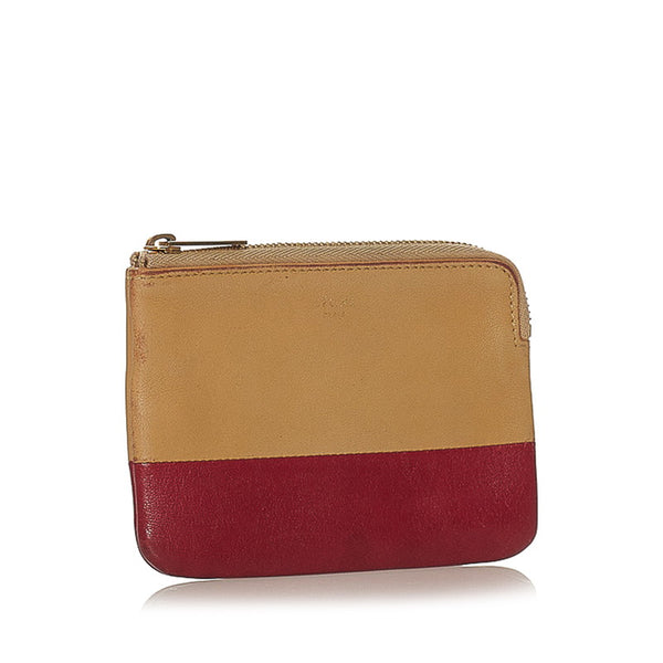 セリーヌ バイカラー ポーチ ベージュ レッド レザー レディース CELINE 【中古】