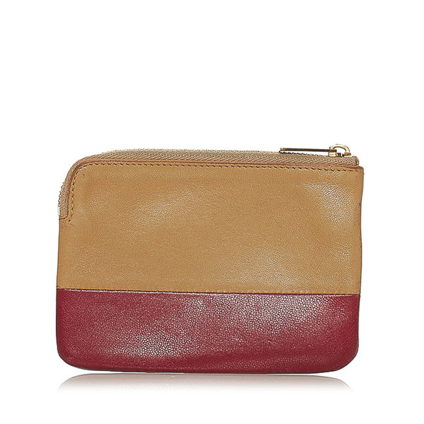 セリーヌ バイカラー ポーチ ベージュ レッド レザー レディース CELINE 【中古】