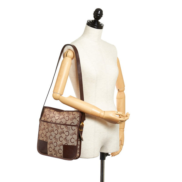 セリーヌ Cロゴ 斜め掛け ショルダーバッグ ベージュ ブラウン キャンバス レザー レディース CELINE 【中古】