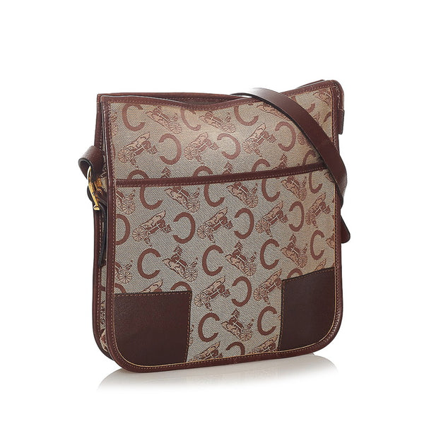 セリーヌ Cロゴ 斜め掛け ショルダーバッグ ベージュ ブラウン キャンバス レザー レディース CELINE 【中古】