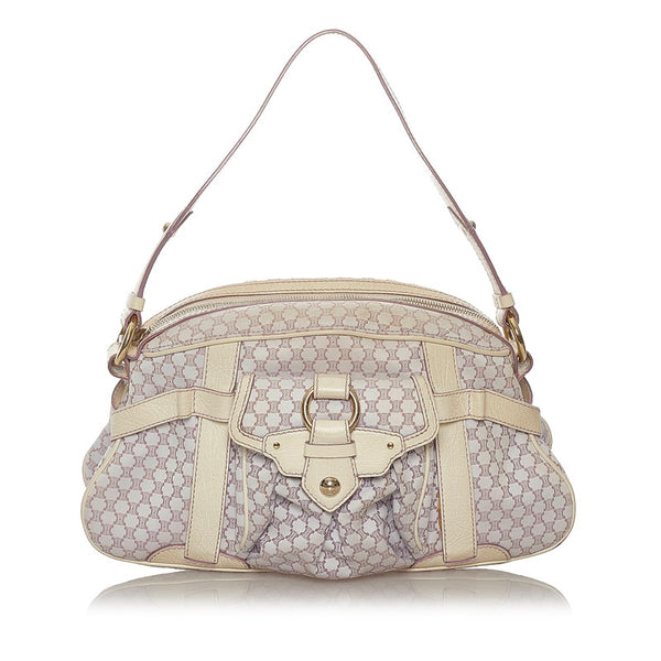 セリーヌ マカダム パープル ホワイト キャンバス ショルダーバッグ レディース CELINE 【中古】