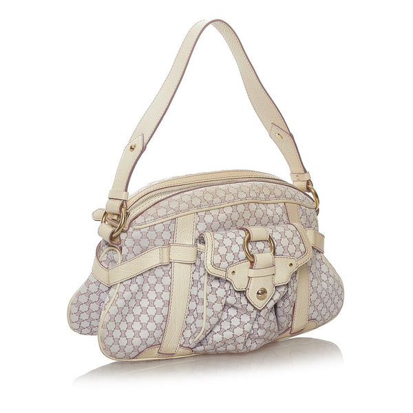 セリーヌ マカダム パープル ホワイト キャンバス ショルダーバッグ レディース CELINE 【中古】