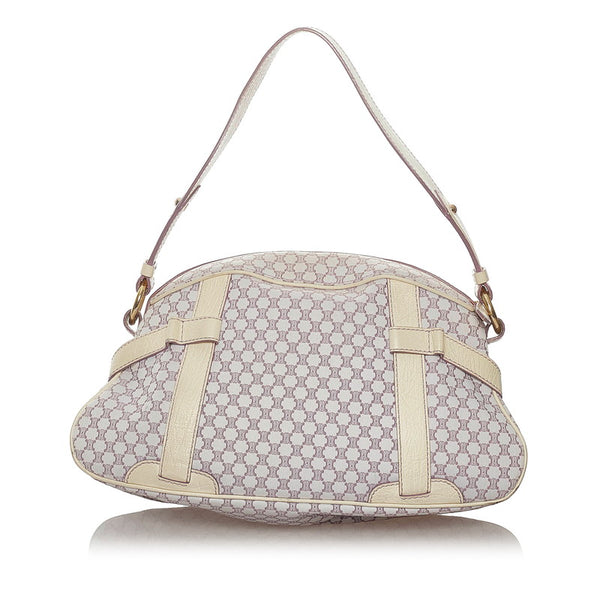 セリーヌ マカダム パープル ホワイト キャンバス ショルダーバッグ レディース CELINE 【中古】