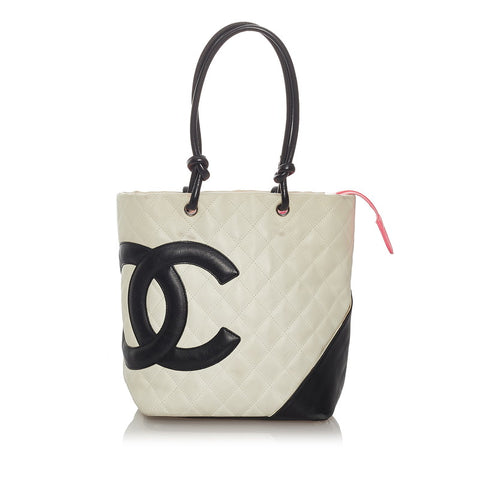 シャネル カンボン　スモール ホワイト レザー ハンドバッグ レディース CHANEL 【中古】