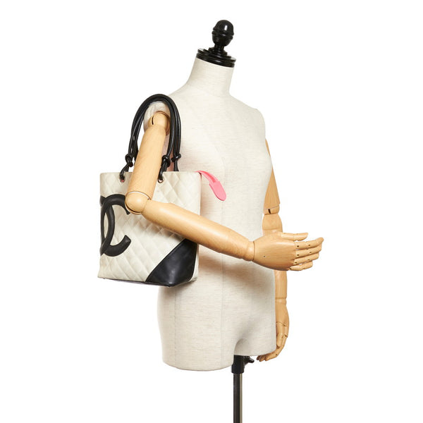 シャネル カンボン　スモール ホワイト レザー ハンドバッグ レディース CHANEL 【中古】