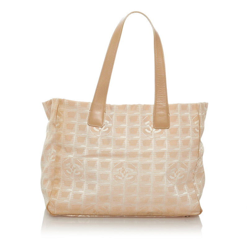 シャネル ニュートラベル ベージュ キャンバス レザー トートバッグ レディース CHANEL 【中古】