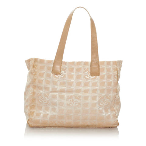 シャネル ニュートラベル ベージュ キャンバス レザー トートバッグ レディース CHANEL 【中古】