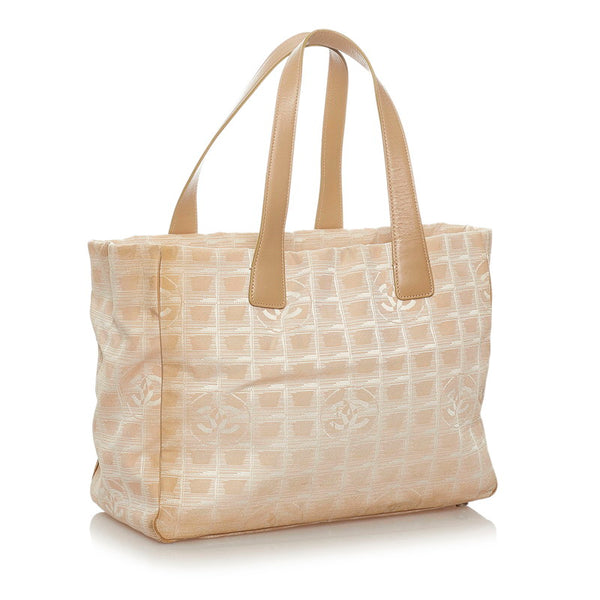 シャネル ニュートラベル ベージュ キャンバス レザー トートバッグ レディース CHANEL 【中古】