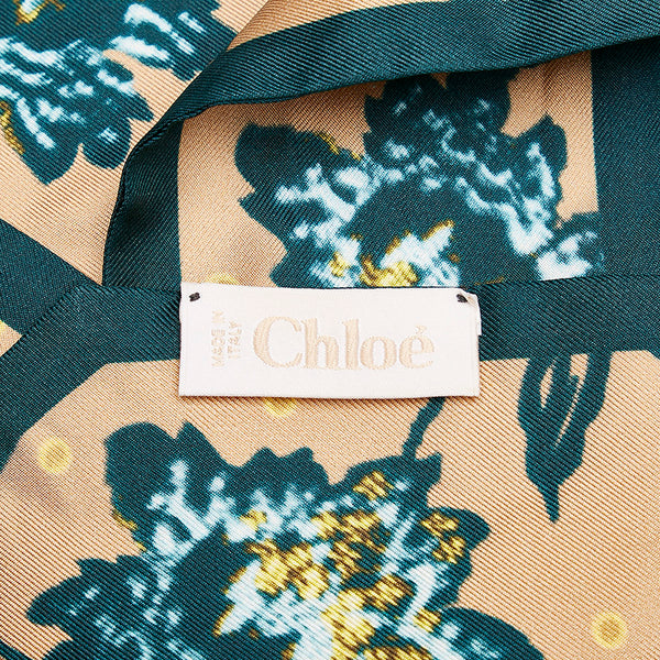 クロエ スカーフ ブラウン ベージュ シルク スカーフ レディース Chloe 【中古】