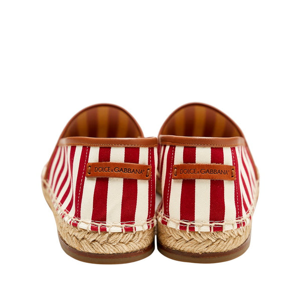 ドルチェアンドガッバーナ エスパドリーユ ストライプ スリッポン ホワイト レッド キャンバス メンズ DOLCE&GABBANA 【中古】