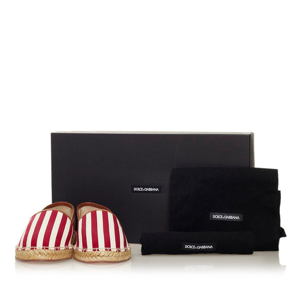 ドルチェアンドガッバーナ エスパドリーユ ストライプ スリッポン ホワイト レッド キャンバス メンズ DOLCE&GABBANA 【中古】