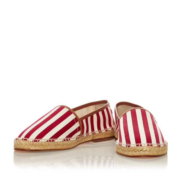 ドルチェアンドガッバーナ エスパドリーユ ストライプ スリッポン ホワイト レッド キャンバス メンズ DOLCE&GABBANA 【中古】