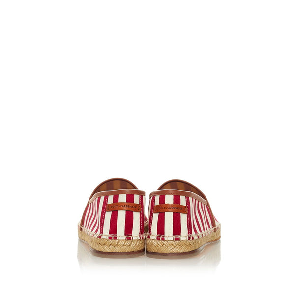 ドルチェアンドガッバーナ エスパドリーユ ストライプ スリッポン ホワイト レッド キャンバス メンズ DOLCE&GABBANA 【中古】
