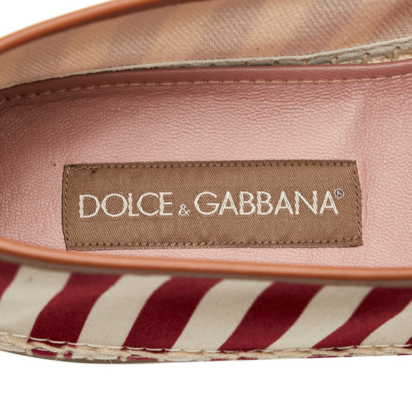 ドルチェアンドガッバーナ エスパドリーユ ストライプ スリッポン ホワイト レッド キャンバス メンズ DOLCE&GABBANA 【中古】