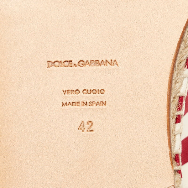 ドルチェアンドガッバーナ エスパドリーユ ストライプ スリッポン ホワイト レッド キャンバス メンズ DOLCE&GABBANA 【中古】