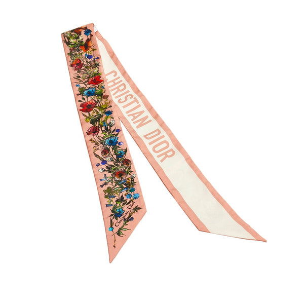 クリスチャンディオール ツイリー フラワーモチーフ ピンク シルク スカーフ レディース Christian Dior 【中古】