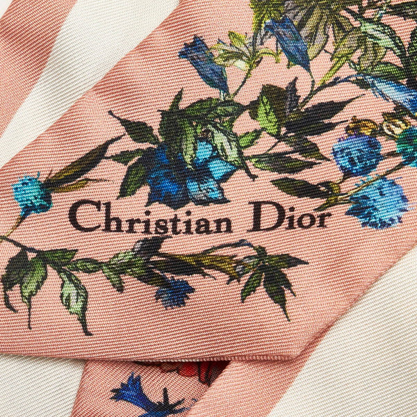 クリスチャンディオール ツイリー フラワーモチーフ ピンク シルク スカーフ レディース Christian Dior 【中古】