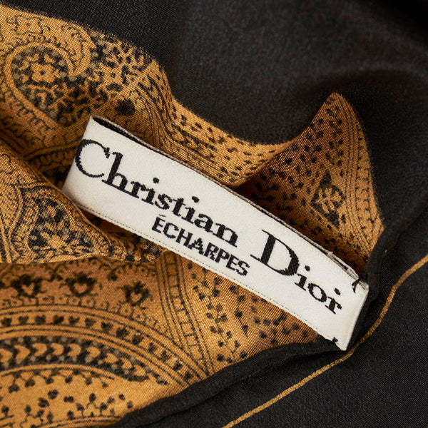 ディオール スカーフ イエロー ブラック シルク レディース Dior 【中古】