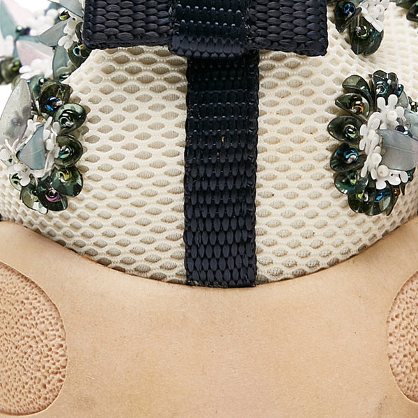 クリスチャンディオール フュージョン フラワー リボン ビジュー ホワイト ネイビー メッシュ スニーカー レディース Christian Dior 【中古】