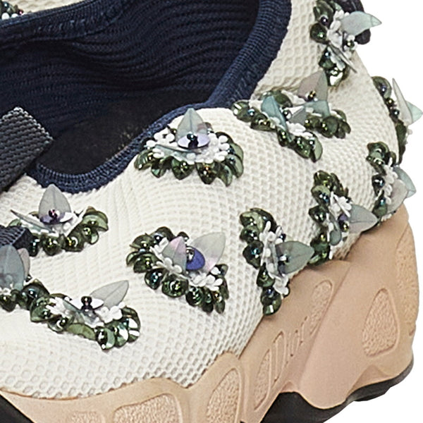 クリスチャンディオール フュージョン フラワー リボン ビジュー ホワイト ネイビー メッシュ スニーカー レディース Christian Dior 【中古】