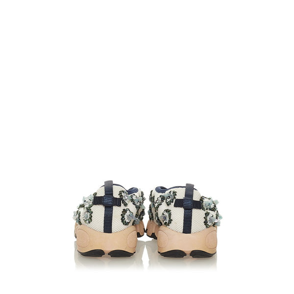 クリスチャンディオール フュージョン フラワー リボン ビジュー ホワイト ネイビー メッシュ スニーカー レディース Christian Dior 【中古】