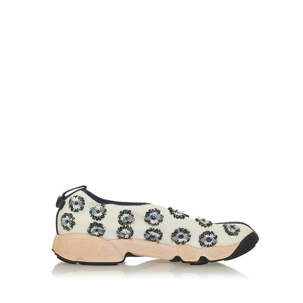 クリスチャンディオール フュージョン フラワー リボン ビジュー ホワイト ネイビー メッシュ スニーカー レディース Christian Dior 【中古】