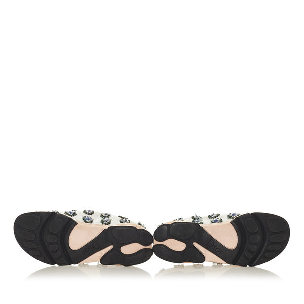 クリスチャンディオール フュージョン フラワー リボン ビジュー ホワイト ネイビー メッシュ スニーカー レディース Christian Dior 【中古】