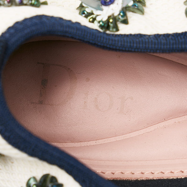 クリスチャンディオール フュージョン フラワー リボン ビジュー ホワイト ネイビー メッシュ スニーカー レディース Christian Dior 【中古】