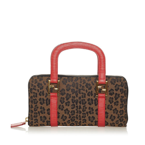 フェンディ ブラウン レッド キャンバス レザー ハンドバッグ レディース FENDI 【中古】