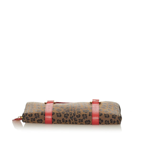 フェンディ ブラウン レッド キャンバス レザー ハンドバッグ レディース FENDI 【中古】