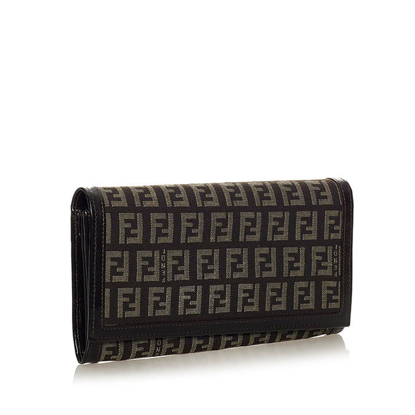 フェンディ ズッキーノ 8M0000 ブラウン ベージュ キャンバス レザー 長財布 レディース FENDI 【中古】