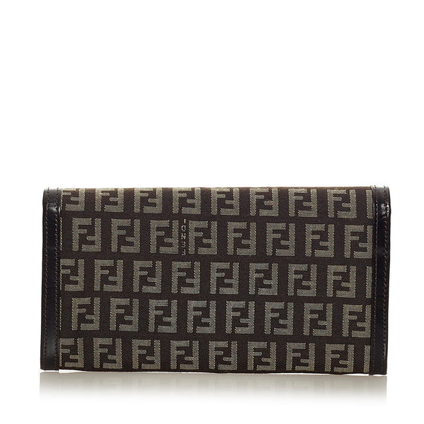 フェンディ ズッキーノ 8M0000 ブラウン ベージュ キャンバス レザー 長財布 レディース FENDI 【中古】