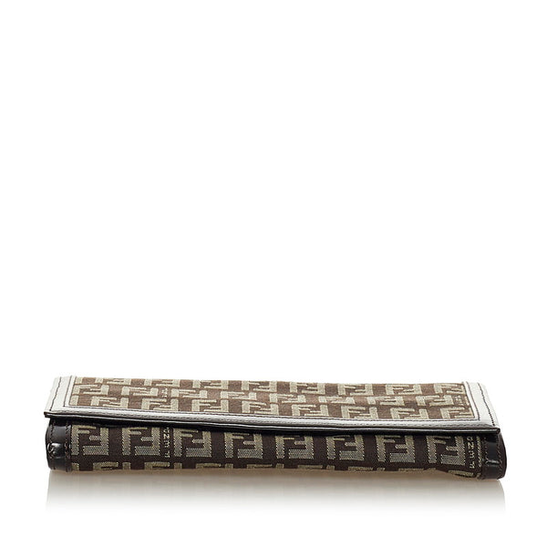 フェンディ ズッキーノ 8M0000 ブラウン ベージュ キャンバス レザー 長財布 レディース FENDI 【中古】