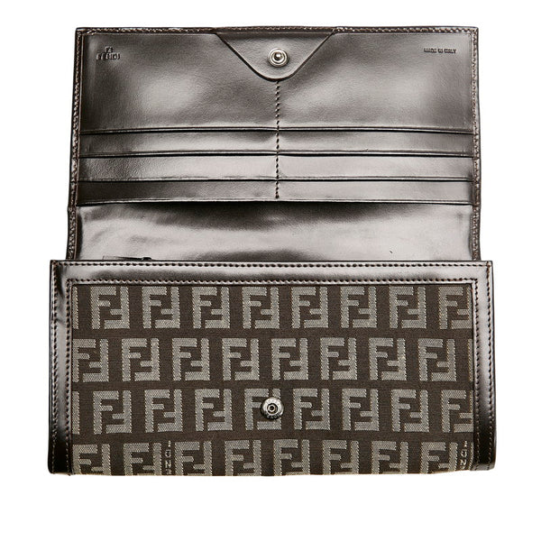 フェンディ ズッキーノ 8M0000 ブラウン ベージュ キャンバス レザー 長財布 レディース FENDI 【中古】