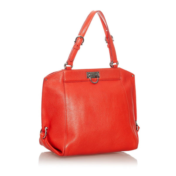 サルヴァトーレフェラガモ ガンチーニ FJ-21 D656 オレンジ レザー ショルダーバッグ レディース Salvatore Ferragamo 【中古】