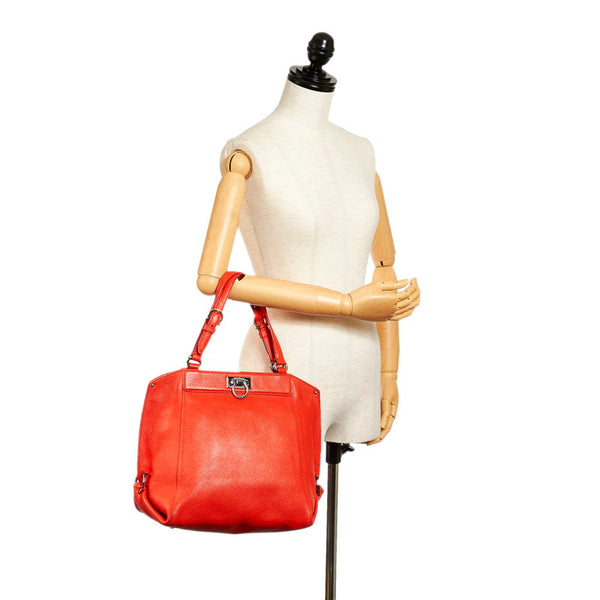 サルヴァトーレフェラガモ ガンチーニ FJ-21 D656 オレンジ レザー ショルダーバッグ レディース Salvatore Ferragamo 【中古】