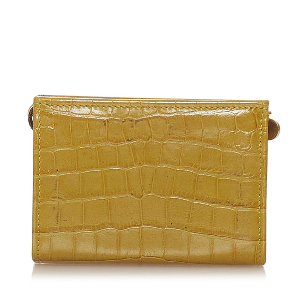 サルヴァトーレフェラガモ ヴァラリボン ポーチ グリーン 型押しレザー レディース Salvatore Ferragamo 【中古】