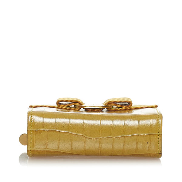 サルヴァトーレフェラガモ ヴァラリボン ポーチ グリーン 型押しレザー レディース Salvatore Ferragamo 【中古】