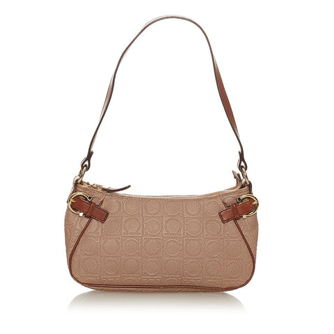 サルヴァトーレフェラガモ ガンチーニ ショルダーバッグ AU-21 4435 ベージュ ブラウン PVC レザー レディース Salvatore Ferragamo 【中古】