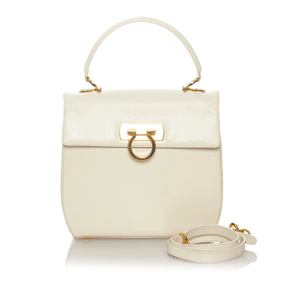 サルヴァトーレフェラガモ ガンチーニ BW-214192 ホワイト レザー ハンドバッグ ショルダーバッグ 2WAY レディース Salvatore Ferragamo 【中古】