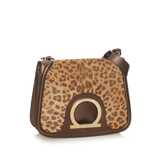 サルヴァトーレフェラガモ ガンチーニ ショルダーバッグ AU-21 1819 ブラウン ハラコ レザー レディース Salvatore Ferragamo 【中古】